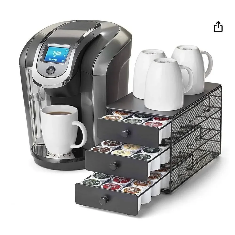NWT Black Satin K-Cups, 54 Pod Coffee Pack Capacity Rack, 3-Tier Holder & Storag